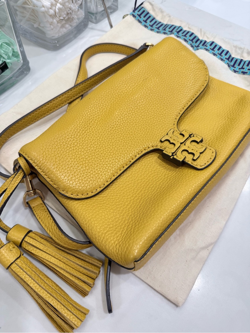 Tory Burch Thea Foldover Crossbody Daylily Yellow Leather Bag